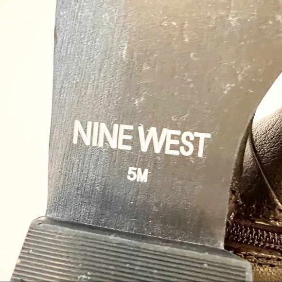 Nine West Black Leather Riding Boots 15” Tall Boot Suede Cuff Size 5M Pirate - Picture 4 of 8